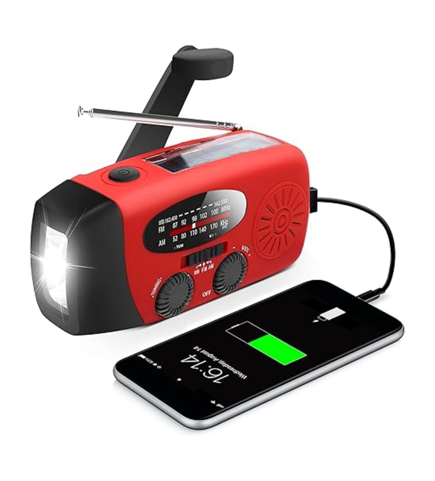 NOAA Emergency Hand Crank Solar Charging Power Bank with Radio and LED Flashlight