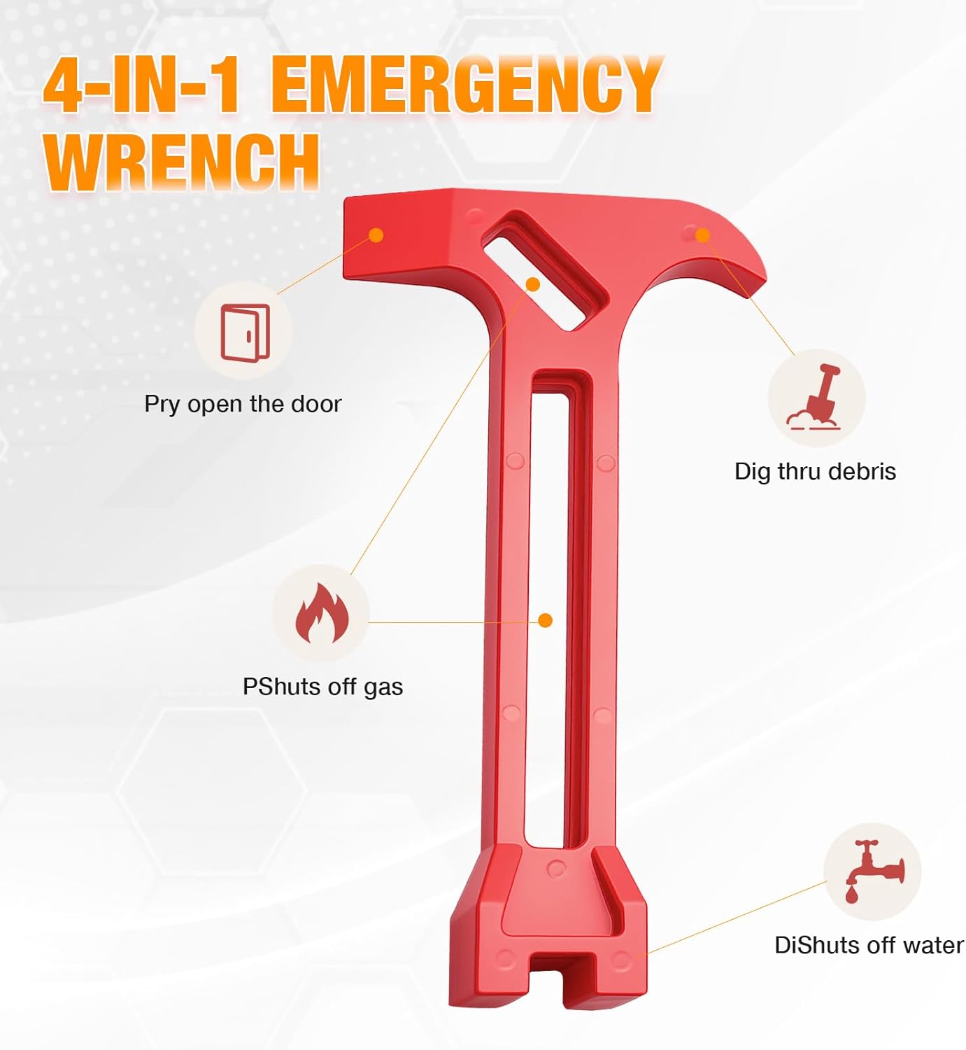 Gas & Water Shut Off Wrench, Non-Sparking Pry Bar, Earthquake Survival – Firefighter-Designed, Heavy-Duty Alloy (Red)